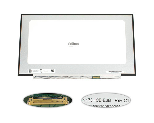 Матриця 17.3 N173HCE-E3B (1920*1080, 30pin(eDP, IPS, 500 cd/m2, 100% DCI-P3), LED, SLIM(без планок та вушок), матова, роз'єм праворуч знизу) для ноутбука