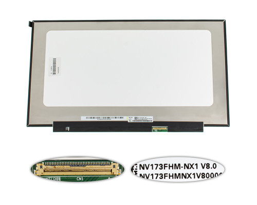 Матриця 17.3" NV173FHM-NX1 (1920*1080, 40pin(eDP, IPS, 120HZ), LED, SLIM(без планок та вушок), матова, роз'єм справа внизу) для ноутбука NBB-124976