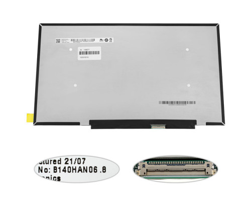 Матриця 14.0" B140HAN06.8 (1920*1080, 30pin(eDP, IPS, 300cd/m2, 16.7M, 100% sRGB), LED, SLIM (без планок та вушок), матова, роз'єм справа внизу, дп=15 ноутбука NBB-128577