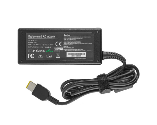 Блок живлення для ноутбука LENOVO 20V, 3.25A, 65W, USB+pin (Square 5 Pin DC Plug), (Replacement AC Adapter) black (без кабеля!) NBB-130151