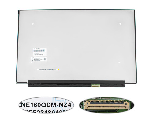 Матриця 16.0" NE160QDM-NZ4 (2560*1600, 40pin(eDP, IPS, 240Hz), LED, SLIM(без планок та вушок), матова, роз'єм праворуч внизу) для ноутбука NBB-134928