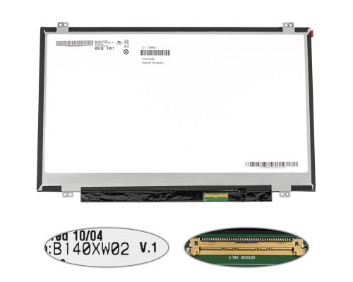 Матриця 14.0 B140XW02 V.1 (1366*768, 40pin, LED, SLIM (вертикальні вушки), глянцева, роз'єм праворуч знизу) для ноутбука