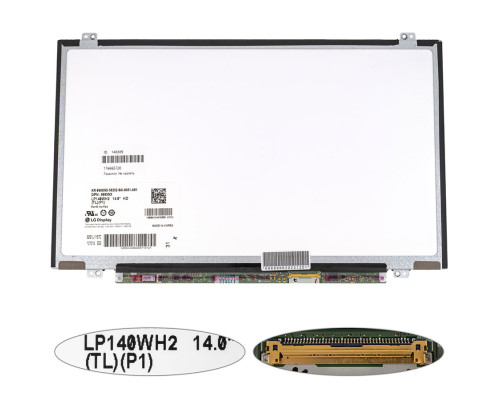 Матриця 14.0 LP140WH2-TLP1 (1366*768, 40pin, LED, SLIM (вертикальні вушки), матова, роз'єм праворуч знизу) для ноутбука (renew) NBB-140389