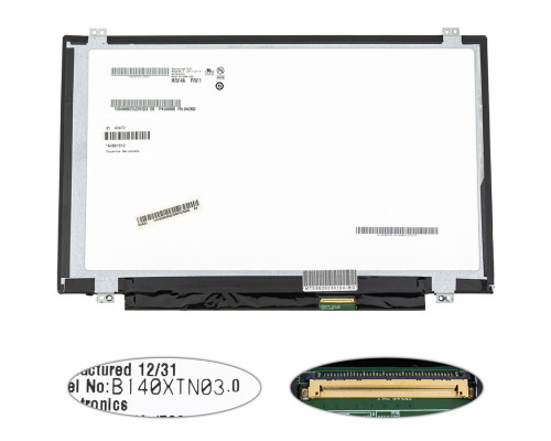 Матриця 14.0 B140XTN03.0 (1366*768, 40pin, LED, SLIM (вертикальні вушки), глянцева, роз'єм праворуч знизу, W=320mm) для ноутбука