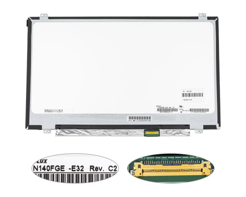Матриця 14.0 N140FGE-E32 (1600*900, 30pin(eDP), LED, SLIM (вертикальні вушки), матова, роз'єм праворуч знизу) для ноутбука NBB-45134