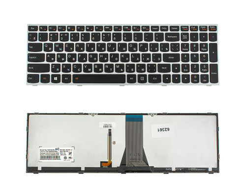 Клавіатура для ноутбука LENOVO (G50-30, G50-45, G50-70, Z50-70, Z50-75, Flex 2-15) rus, black, silver frame, підсвічування клавіш NBB-62361