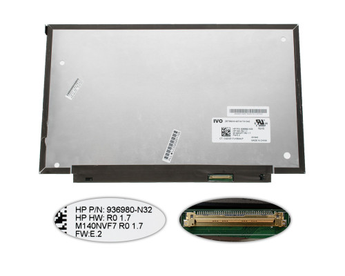 Матриця 14.0 M140NVF7 R0 (1920*1080, 40pin(eDP, IPS, 120HZ), LED, SLIM (без планок та вушок), матова, роз'єм праворуч знизу, для HP EliteBook 1040 G4) для ноутбука NBB-75855