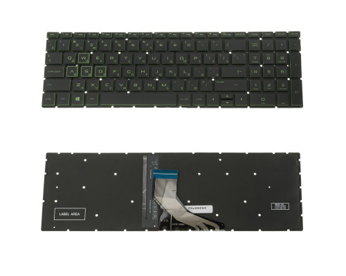 Клавіатура для ноутбука HP (15-cx, 15-ec) rus, black, без фрейма, підсвічування клавішGREEN (оригінал)