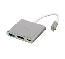 Перехідник Hoco HB14 Type-C to USB3.0+HDMI+PD Колір Сталевый 6931474725790