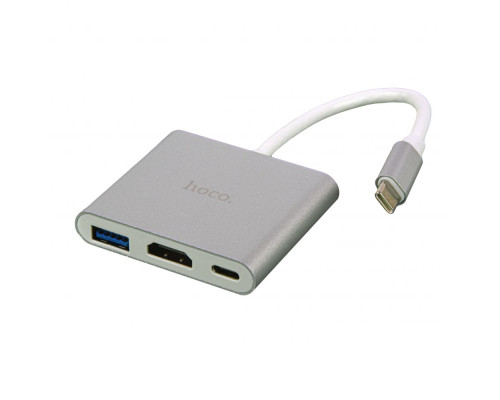 Перехідник Hoco HB14 Type-C to USB3.0+HDMI+PD Колір Сталевый