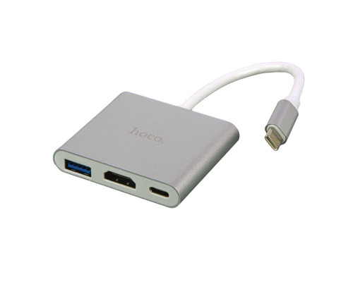 Перехідник Hoco HB14 Type-C to USB3.0+HDMI+PD Колір Сталевый 6931474725790