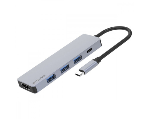 Type-C-Хаб Proove Iron Link 5 in 1 (3*USB3.0 + Tyce C + HDMI) silver