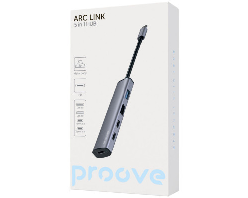 Type-C-Хаб Proove Arc Link 5 in 1 (2*USB + 3*Type-C) silver 2003000318180 6901112136486