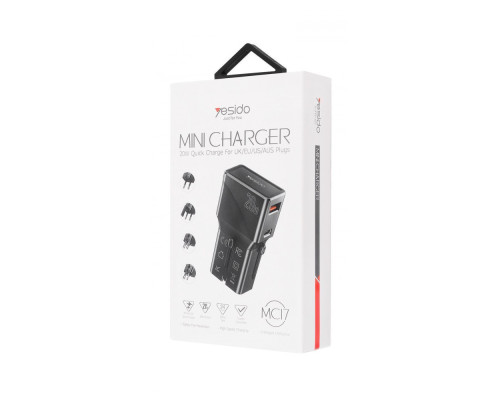 Travel Adapter Yesido MC17 Type-C 20W (UK/EU/US/AUS) black