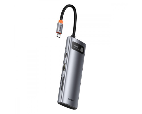 USB-Хаб Baseus Metal Gleam Series 7-in-1 (2xUSB3.0 + 4KHD + Type-C + Type-C PD+ TF + SD) gray