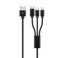 Кабель Proove Triple Connection 3 in 1 Type-C + Micro USB + Lightning (1,2m) black 2001001314330 6901115396276