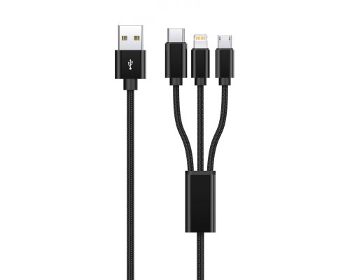 Кабель Proove Triple Connection 3 in 1 Type-C + Micro USB + Lightning (1,2m) black