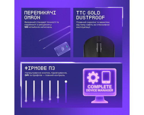 Бездротова ігрова миша Proove Gaming RC Raider 8K white/purple 2003000315653 6901111942538