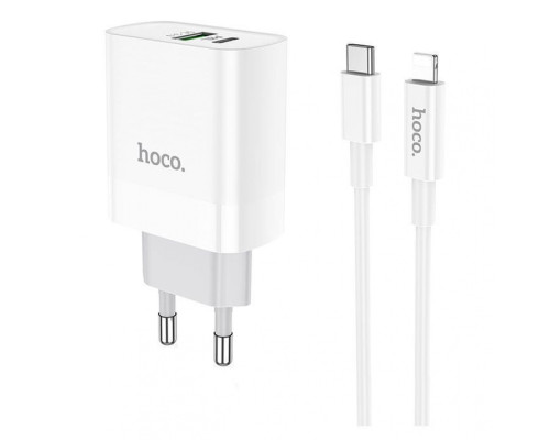 МЗП Hoco C80A Rapido + Cable (Type-C to Lightning) 20W PD+QC3.0 Type-C + USB white