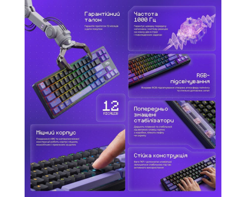 Дротова магнітна клавіатура Proove Gaming Aress (Ukraine Layout) white/purple 2003000343045 6901111829464