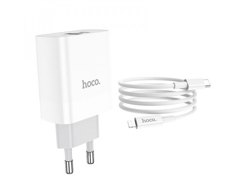 МЗП Hoco C80A Rapido + Cable (Type-C to Lightning) 20W PD+QC3.0 Type-C + USB white