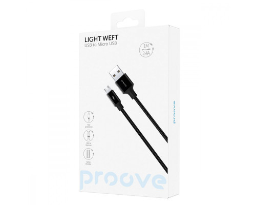 Кабель Proove Light Weft Micro USB 2.4A (1m) black