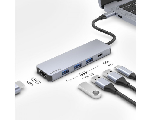 Type-C-Хаб Proove Iron Link 5 in 1 (3*USB3.0 + Tyce C + HDMI) silver