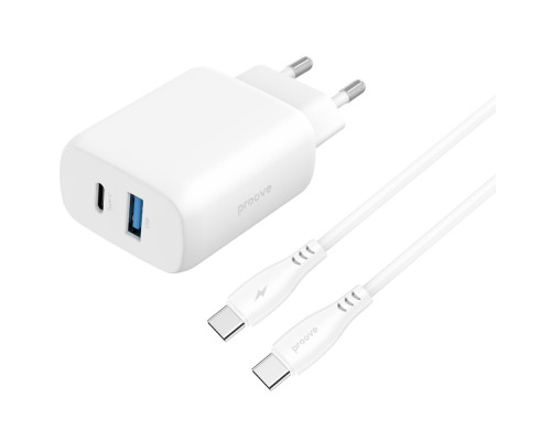 МЗП Proove Silicone Power 2 30W (Type-C + USB) + Cable Type-C to Type-C (1m) white 2003000238594 6901114194460