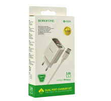 Мережевий Зарядний Пристрій Borofone BA58A Digital Display Type-C 2USB 2.4A Колір Бiлий 6931474749154