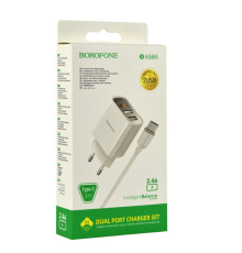 Мережевий Зарядний Пристрій Borofone BA58A Digital Display Type-C 2USB 2.4A Колір Бiлий 6931474749154