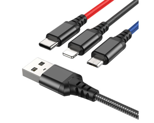 Кабель USB Hoco X76 3-in-1 IP+Type-C+Micro 2A Колір Чорний 6931474767400 ma29773_3608584