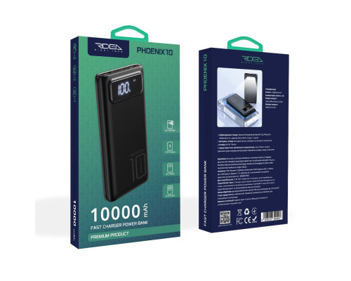 Універсальна Мобільна Батарея Power Bank Ridea RP-D10L Phoenix10 10W digital display + lamp 10000 mAh Колір Чорний 6902013340453