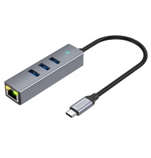 Хаб USB Hoco HB34 Easy link Gigabit Ethernet adapter(Type C to USB3.0*3+RJ45) Колір Сiрий 6931474794543