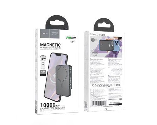 Універсальна Мобільна Батарея Power Bank Hoco DB41 River magnetic Wireless charging 10000mAh Колір Чорний 6942007606592