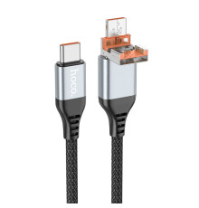 Кабель USB Hoco U128 2in1 3A/60W USB/Type-C to Type-C 1.2m Колір Чорний 6942007611237