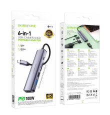 Хаб USB Borofone DH15 6-в-1 Type-C to HDMI+PD+USB3.0+USB2.0+SD+TF(L=0.15M) Колір Сiрий 6941991115585 ma35480_3346511