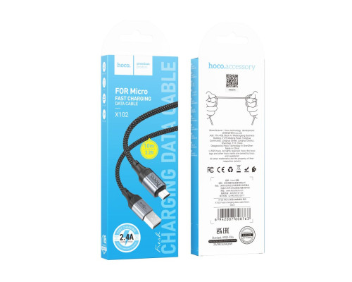 Кабель USB Hoco X102 Micro 2.4A Колір Чорний 6942007608763