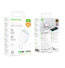 Мережевий Зарядний Пристрій Borofone BA89A 1USB-C/1USB PD/QC 30W+Type-C to Type-C Колір Бiлий 6941991119385 ma36878_3609464