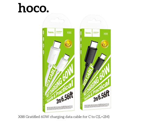 Кабель USB Hoco X88 Gratified 60W Type-C to Type-C 2m Колір Чорний 6942007653640 ma37781_3664762