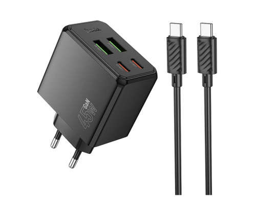 Мережевий Зарядний Пристрій Hoco CS18A 2USB-C/2USB PD/QC 45W+Type-C to Type-C Колір Чорний 6942007645621 ma36899_3609485