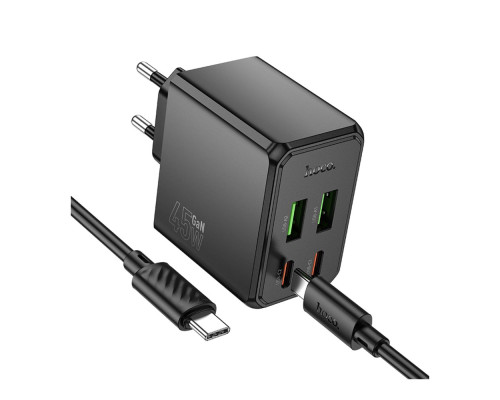 Мережевий Зарядний Пристрій Hoco CS18A 2USB-C/2USB PD/QC 45W+Type-C to Type-C Колір Чорний 6942007645621 ma36899_3609485