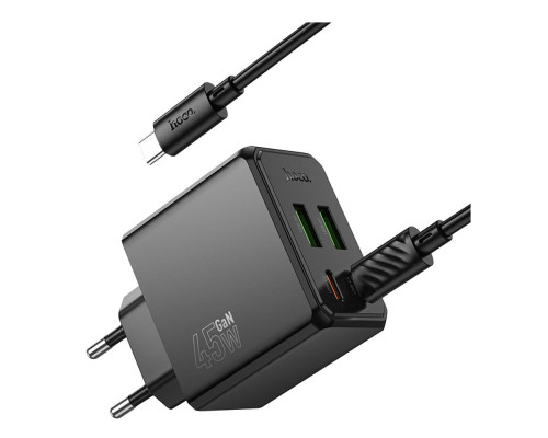 Мережевий Зарядний Пристрій Hoco CS18A 2USB-C/2USB PD/QC 45W+Type-C to Type-C Колір Чорний 6942007645621 ma36899_3609485