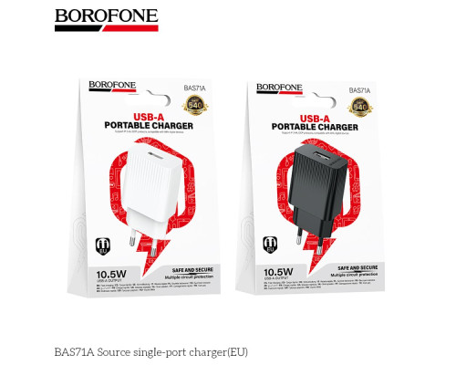 Мережевий Зарядний Пристрій Borofone BAS71A 1USB 2.1A Колір Чорний 6941991122552 ma38204_3667874