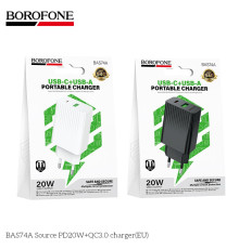 Мережевий Зарядний Пристрій Borofone BAS74A 1USB-C/1USB PD/QC 20W Колір Бiлий 6941991122767 ma38214_3667893