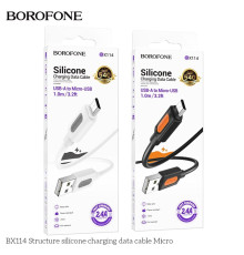 Кабель USB Borofone BX114 Silicone Micro 2.4A М'ята упаковка Колір Бiлий ma39125_3870118