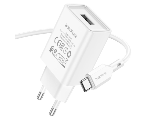 Зарядний пристрій Borofone BA68A 10.5W 2.1A 1USB-A з кабелем Type-C white PLS-00-00107750