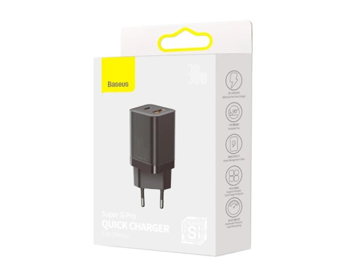 Зарядний пристрій Baseus Super Si Pro 30W 3A USB-A+USB-C (CCSUPP-E01) black PLS-00-00087934
