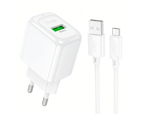 Зарядний пристрій Hoco CS52A 18W 3A 1USB-A з кабелем Micro USB white PLS-00-00145664
