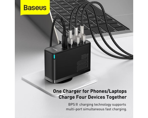 Зарядний пристрій Baseus GaN2 Pro 100W 5A 2USB-A+2USB-C black PLS-00-00088825