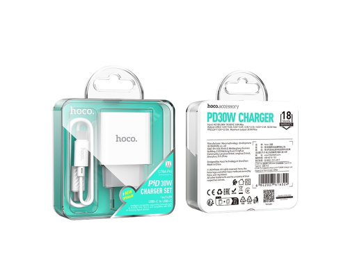 Зарядний пристрій Hoco C76A Pro 30W 3A USB-C з кабелем С-C white PLS-00-00145588